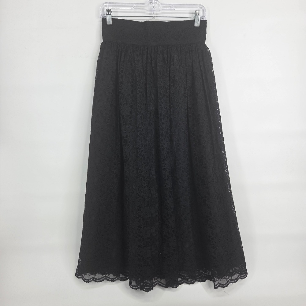 Vintage Laura Ashley Midi Skirt 12 Black Lace Victorian Gothic Whimsigoth Formal